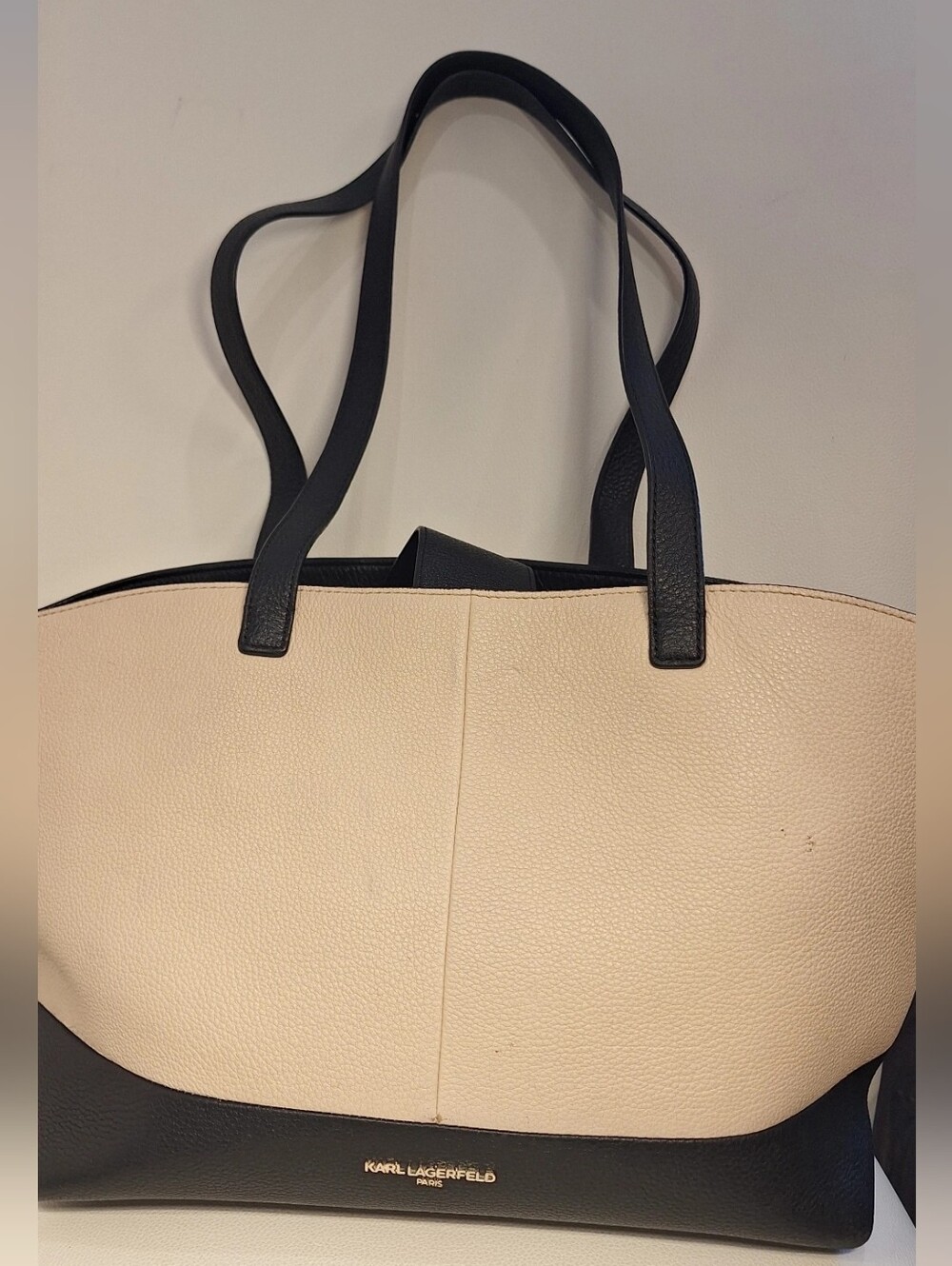 Karl Lagerfeld Paris Black & Cream Leather Tote EUC